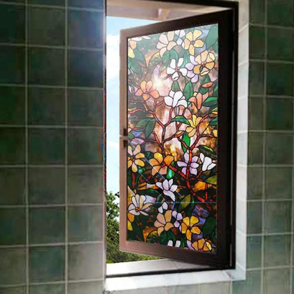 45CM Frosted Privacy Glass Stickers Magnolia Stained Glass Window Filmwindow Privacy Film  Bathroom