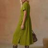 Women's V-neck Short-sleeved Mid-length Loose-fitting Dress With Pockets And Casual