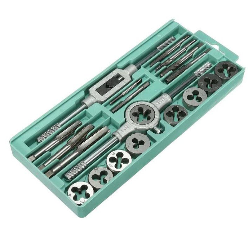 Jeu de Tarauds et Filières Multifonction 12/20 Pièces M3-M12 Métrique Bouchons de Filetage Vis à Main Tarauds Droits Coniques Outils de Taraudage et de Filetage