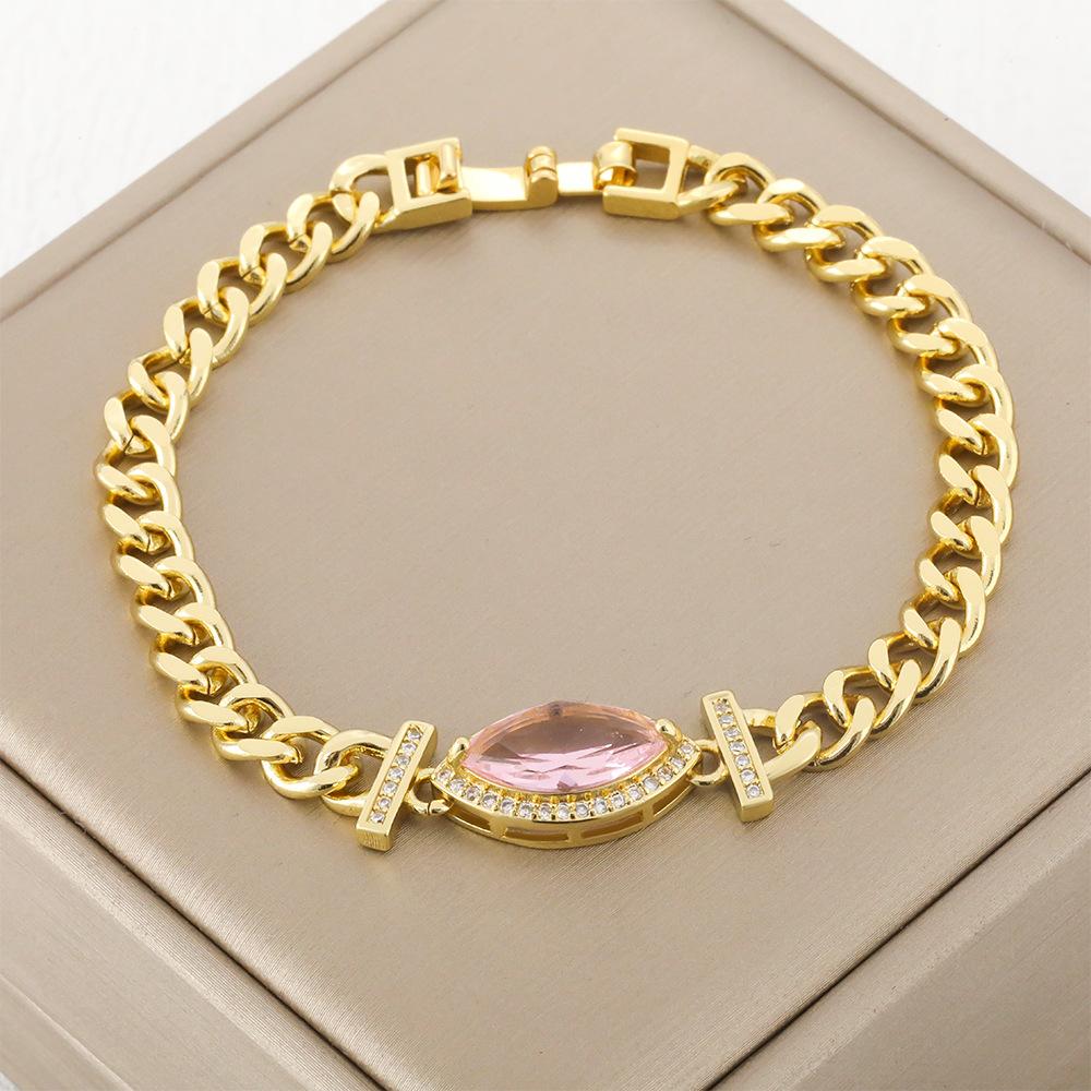 Inlaid Zircon Geometric Oval Zircon Pendant High Color Retention Copper Plated Real Gold European and American Style Elegant Light Luxury Bracelet