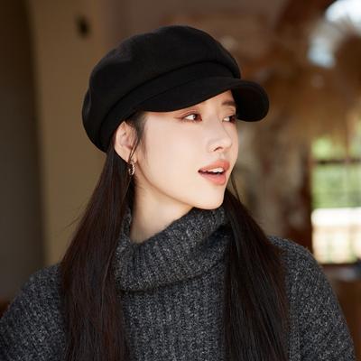 New Hat Women'S High-End Sense Four-Pointed Star Metal Label Octagonal Hat Showing Face Small Newsboy Hat