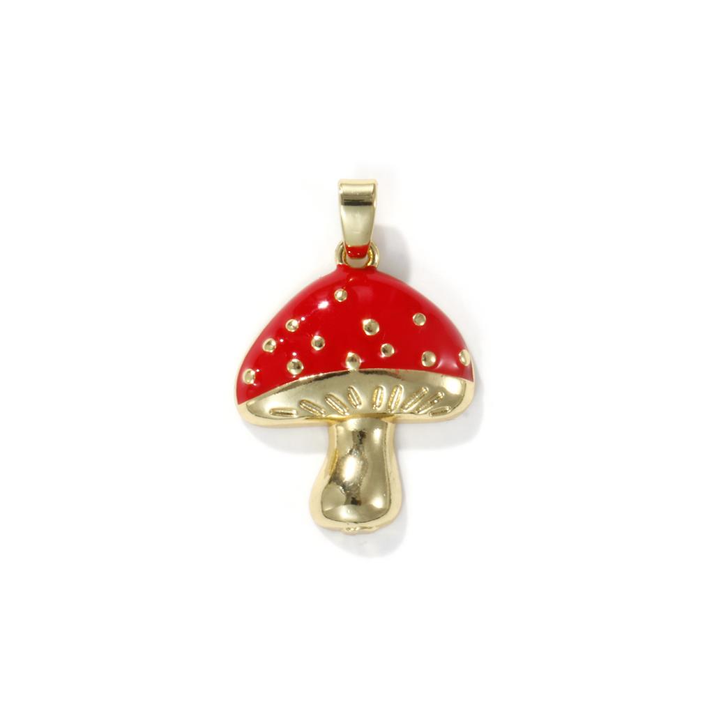 2 PCs Brass Charm Pendant 18K Real Gold Plated Red Mushroom Enamel Pendants For Necklace Bracalet Jewelry Making Findings