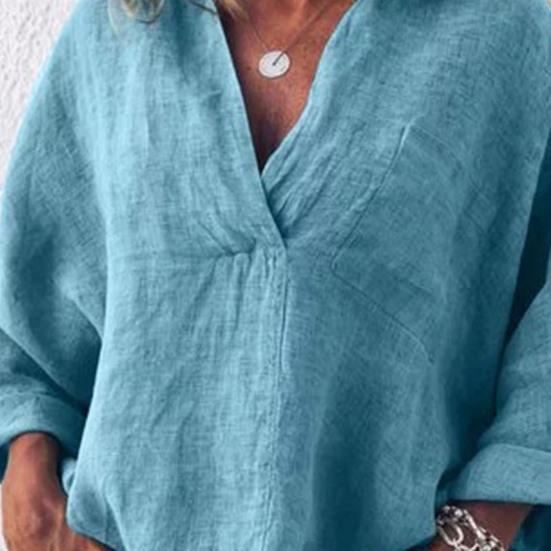 V Neck Pullover Women Shirt Skin-friendly Long Sleeve Solid Color Loose Blouse Ladies Clothing