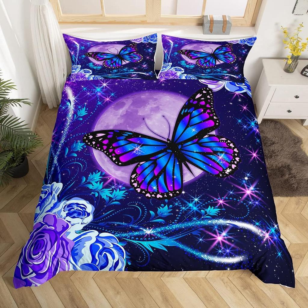 Comforter Butterfly Twin King Romantic Rose Flower Bedding Set 3Pcs For Boys Girls Room Botanical Floral Comforter