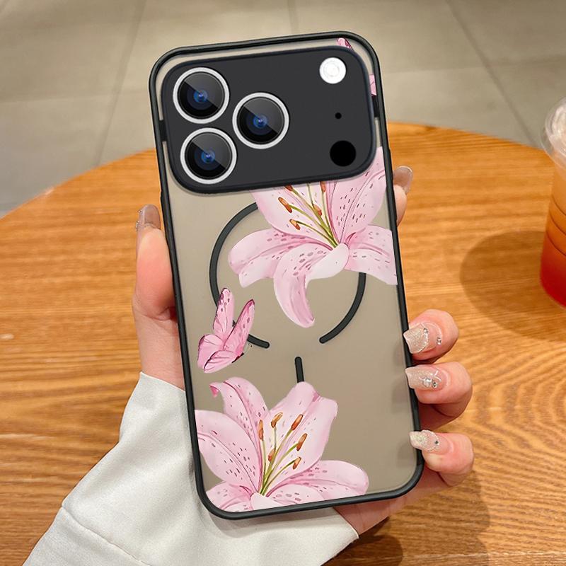 Floral Pattern Case For iPhone 17 Pro Max Case iPhone 16 Pro Max 15 14 13 16E 17E Magnetic For Magsafe Hybrid Matte Cover
