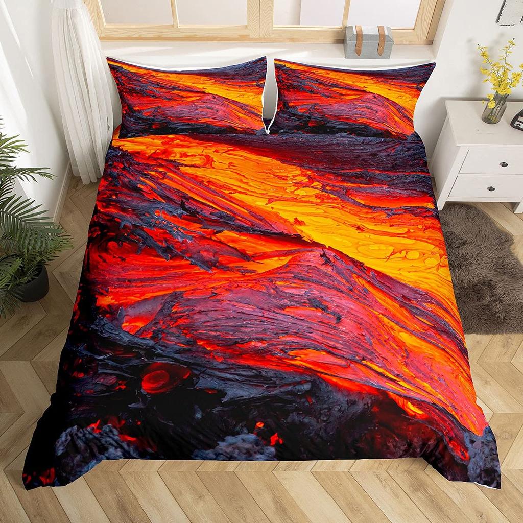 Volcano Duvet Cover Set Volcanic Eruption Pattern Bedding Set Fire Mountain Comforter Cover Boys Girls Women Men Bedroom Decor