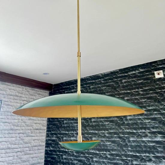 Green Elegance Brass Dish Ceiling Lamp Trending Chandelier for Living Room, Dining Room, Kitchen Décor For Living Room