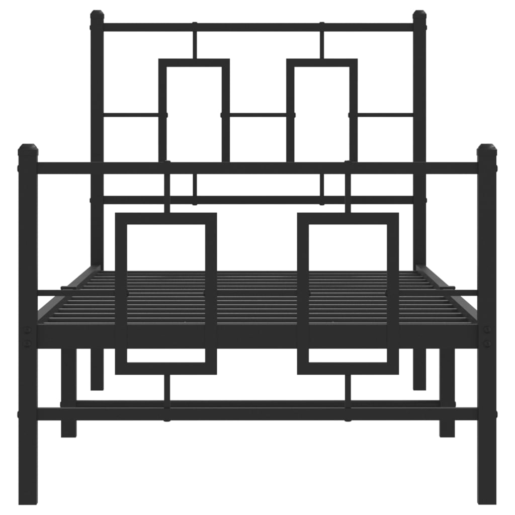 Metal Bed Frame with Headboard and Footboard Black 75 X 190 Cm