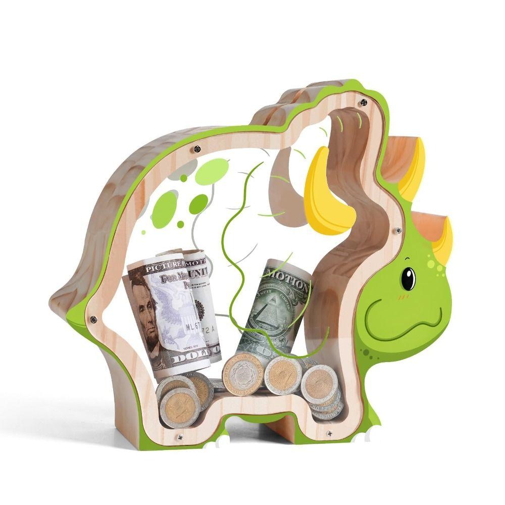 

Reusable Triceratops Coins Storage Box Transparent Safe Money Box Wooden Dinosaur Piggy Banks Gift 2