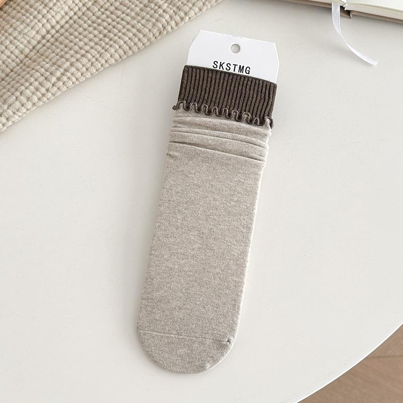 

Кружевные носки, Женские носки до середины икры, Осенне-зимние цветные хлопковые носки, Черные носки-гольфы для девочек с кружевной отделкой 1 pair