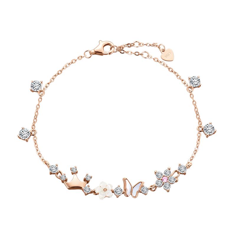 Disney Princess Flower Butterfly 925 Silver Bracelet