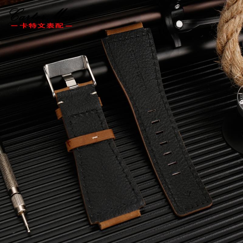 35-24mm konvexes Rindslederband Für Bell Ross B&R BR-01 BR-03 Herren Echtes Leder Uhrenarmband Silikonkautschuk Wasserdichtes Uhrenarmband