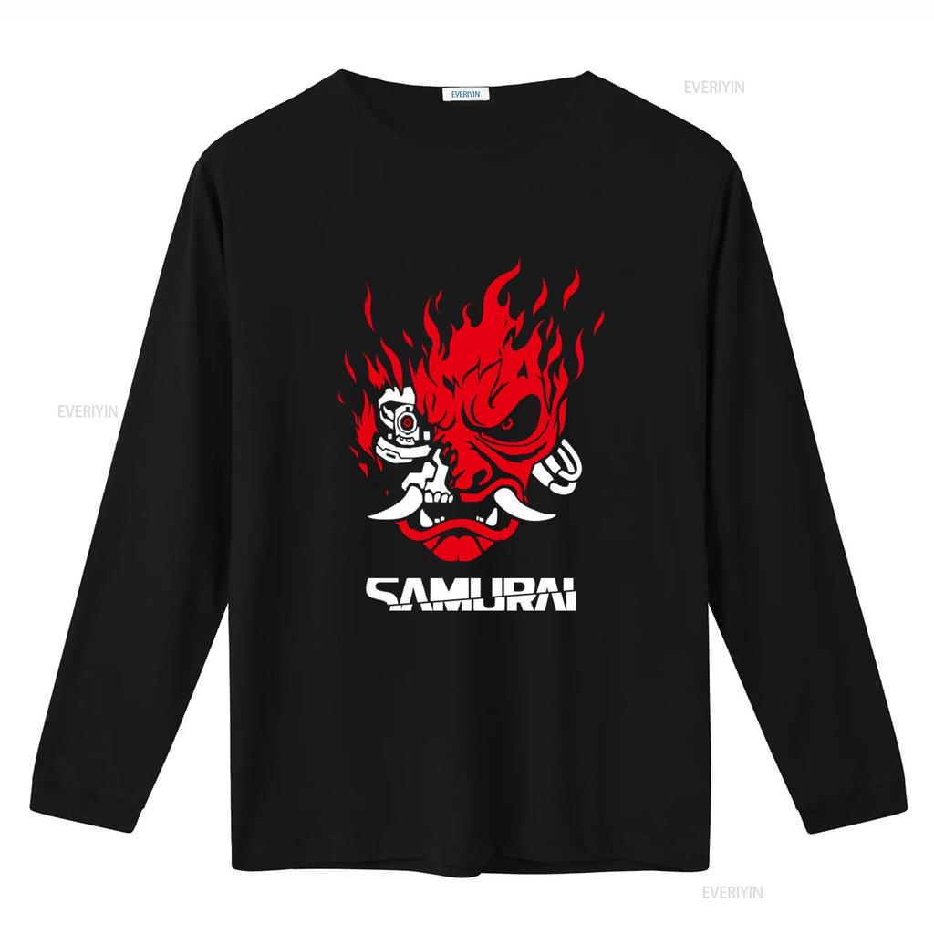 Samurai Japanese Style Gaming 2077 Art T Shirt Cool Flame Design vintage Washed designer clothes fashion Soft Unisex