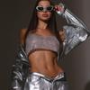 Metallic Streetwear Women Tank Top With Rhinestone Embellishments