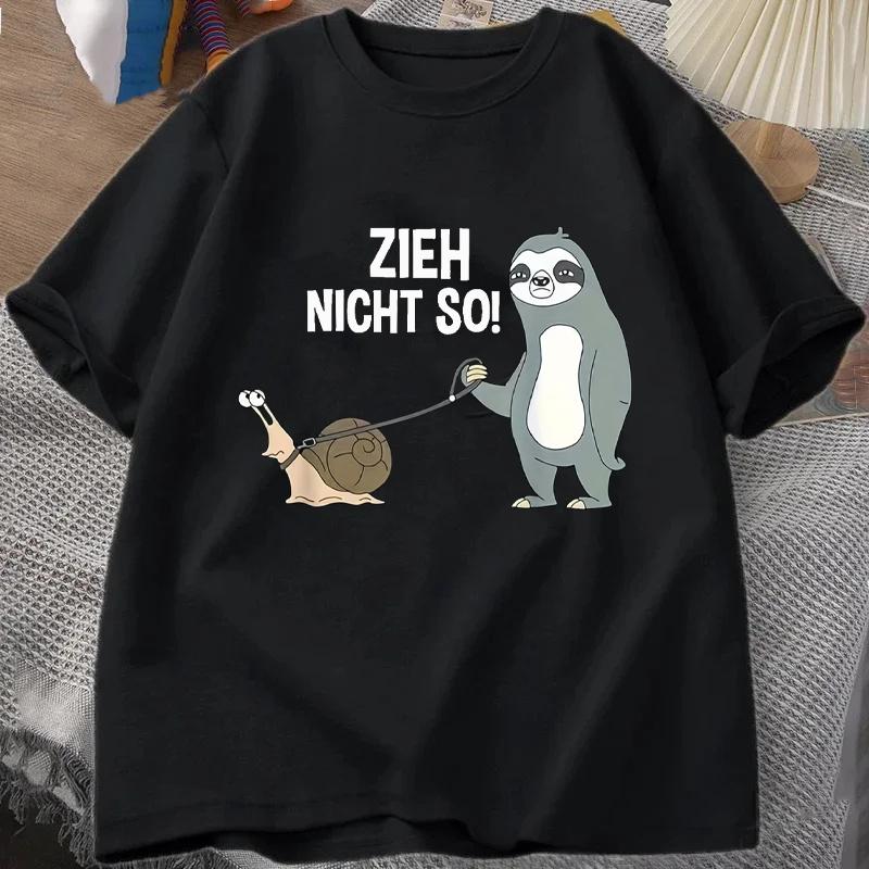 Zieh Nicht So Fun Snail Print T-shirt Summer Men's Tracksuit O-Neck Casual Sportswear Harajuku