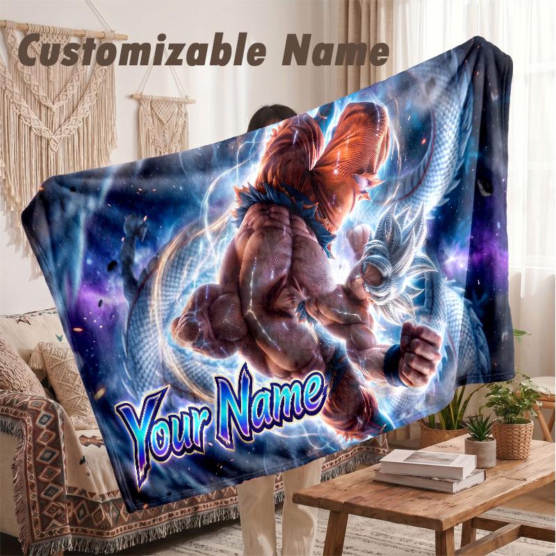 Custom Name Flannel Blanket,Dragon Ball Lightweight Warm Bed Blanket For Couch & Holiday Gift