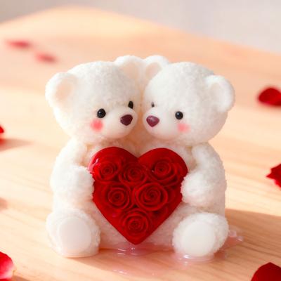 DIY Valentine's Day Rose Bear Silicone Mold Handmade Gift Scented Candle Gypsum Resin Mould Wedding Decor Candle Making Supplies