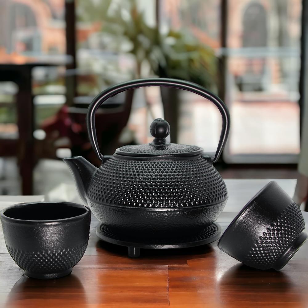 CAST IRON KETTLE 0.8L TEA AND HERB INFUSER 2x CUPS PLATE