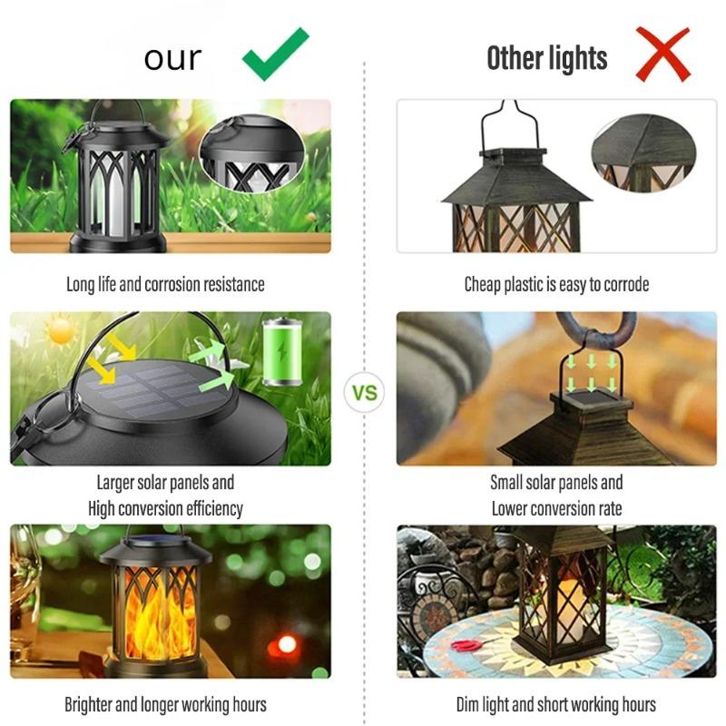 2/4PCS Solar Flame Hanging Lamp Waterproof Outdoor Light with Flickering Effect for Garden Patio Yard Path Christmas Decor