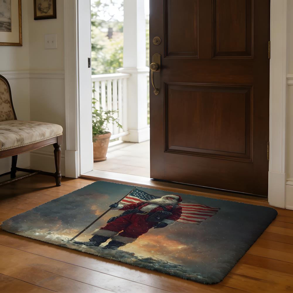 Santa Claus Floor Mat Soft Flannel Absorbent Mat Non-Slip Rug Home Bedroom Bathroom