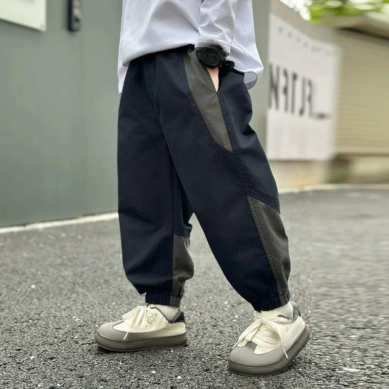 Spring Autumn Fashion Splicing Style Boys Pants Loose Patchwork Sport Overalls Cargo Trousers
