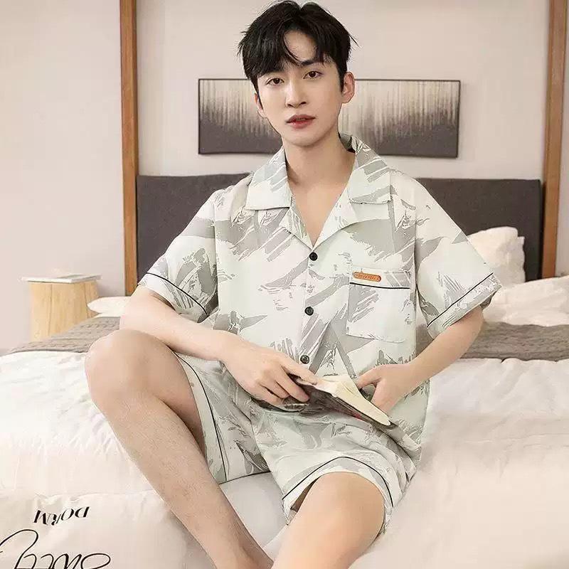 2026 Men's Ice Silk Summer Pajamas: Short Sleeve, Lightweight Homewear for Teen Boys