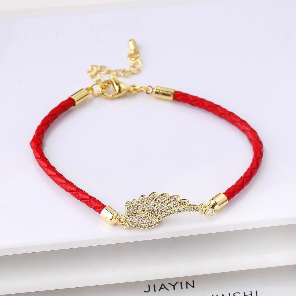 White Cubic Zircon Angel Wings Leather Rope Braided Bracelet for Women Girls Daily Party Lucky Jewelry Fine Birthday Gift