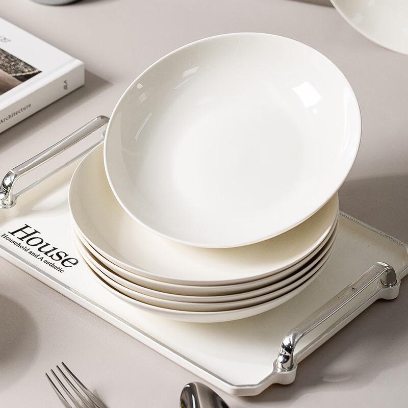 Pure White Ceramic Round Deep Plates Set