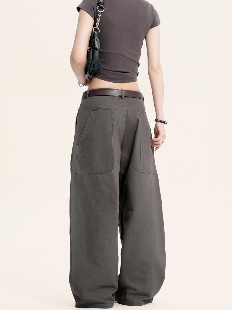 Yongfang Unisex Retro Kaffee Arbeitshose: Locker, Trendig, Große Taschen, Gerades Bein