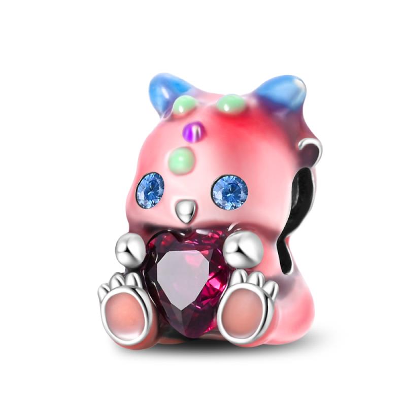 Newcopper Pink Kitten Gourmet Pizza Cone Charm Beads Suitable For Panoriginal Bracelet Exquisite Diy Jewelry Gift