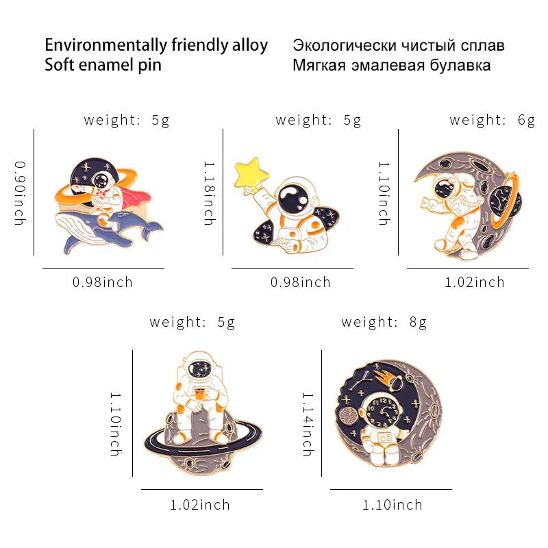 Astronaut Enamel Pins Planet Rocket Whale Star Moon Galaxy Coffee Metal Brooches Badges Pins Up Gift for Space Lover