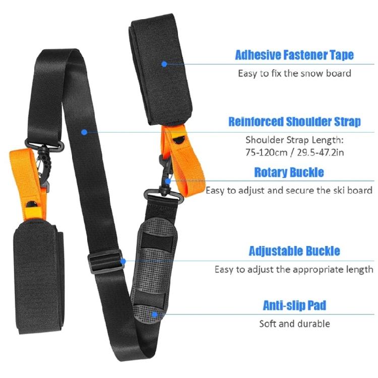 Multiple Use Ski Sled Shoulder Strap Hands Frees Transport For Skis Snowboards Adjustable EVA Strap Outdoor Equipment