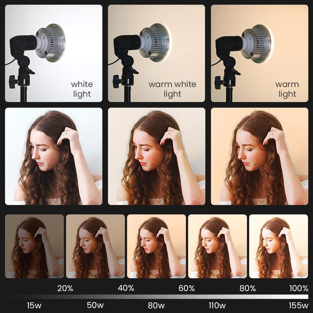 Dimmable LED Video Light With Monopod Mount Bracket Photography Lighting 155W Lamp Bulb EU E27 Base For Photo Studio Live Stream