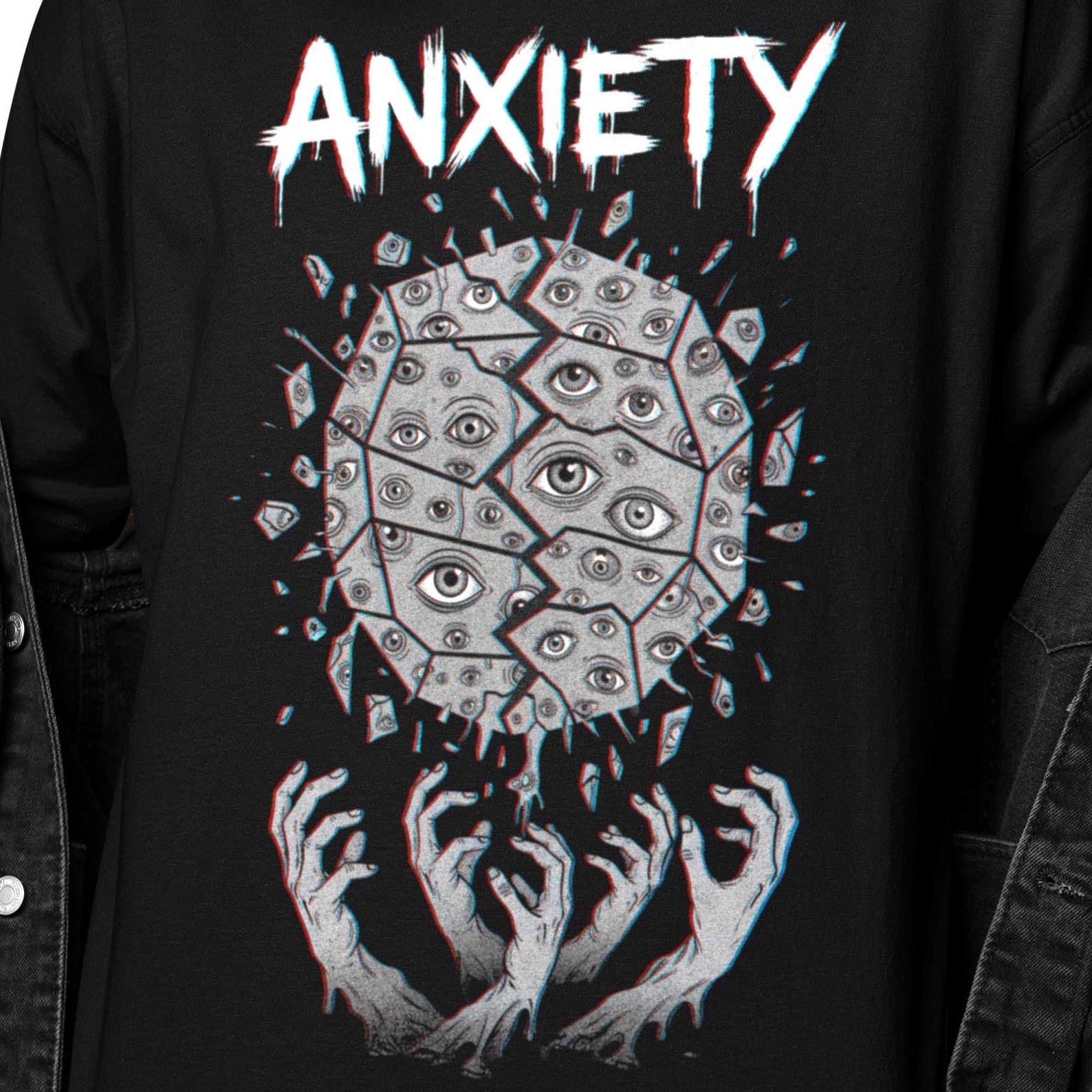 Anxiety Mind Shirt | Overthinking Eyes T-Shirt | Surreal Psychological Art Tee | Weirdcore Mental Health Graphic M