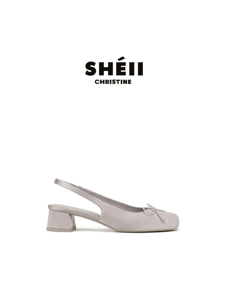 Su Yinyin Has the Same Style of Satin Square Head Pig Nose Bow High Heel Ballet Shoes Female Sweet Temperament Bag Head Empty Sandals