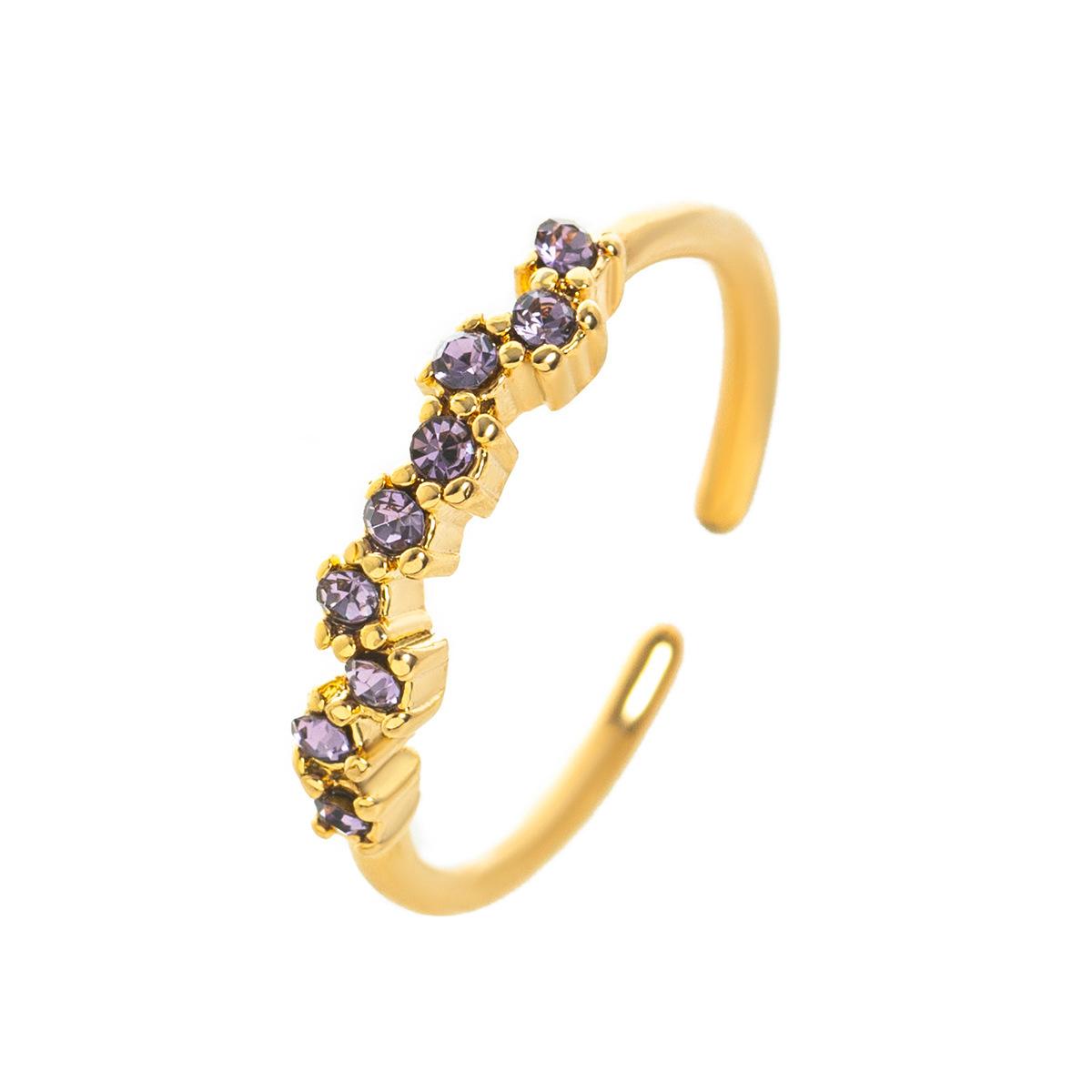 Titanium Steel Color Retention Natural Opal Color Zircon December Birthstone Ring Plain Ring December Birthstone Plated With 18K Gold