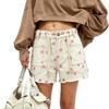 Women's Mid Rise Polka Dot Denim Shorts Fringe Hem Drawstring Casual Bermuda Shorts