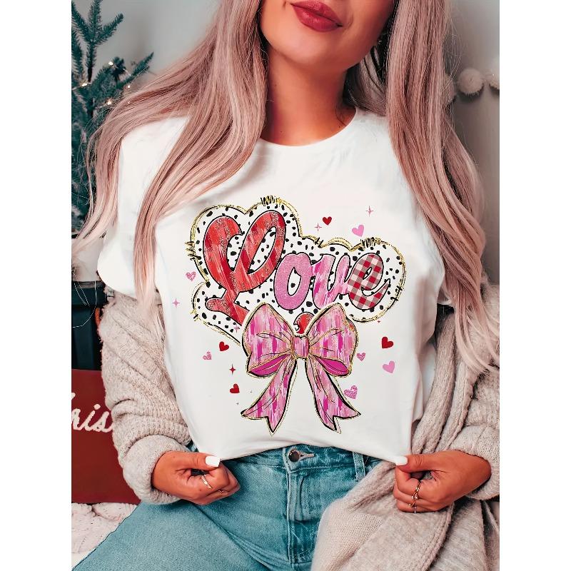 

European Size Graphic Print T-shirt, Short Sleeve Crew Neck Casual Top for Summer & Spring, Women s Clothing 4XL білий