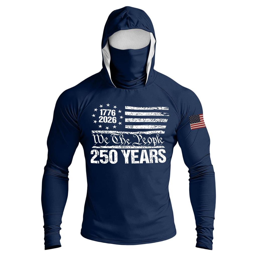 Men's Casual Raglan Sleeve Hooded Long Sleeve Sun Protection Shirt Lightweight Breathable Outdoor Activewear with Face Cover