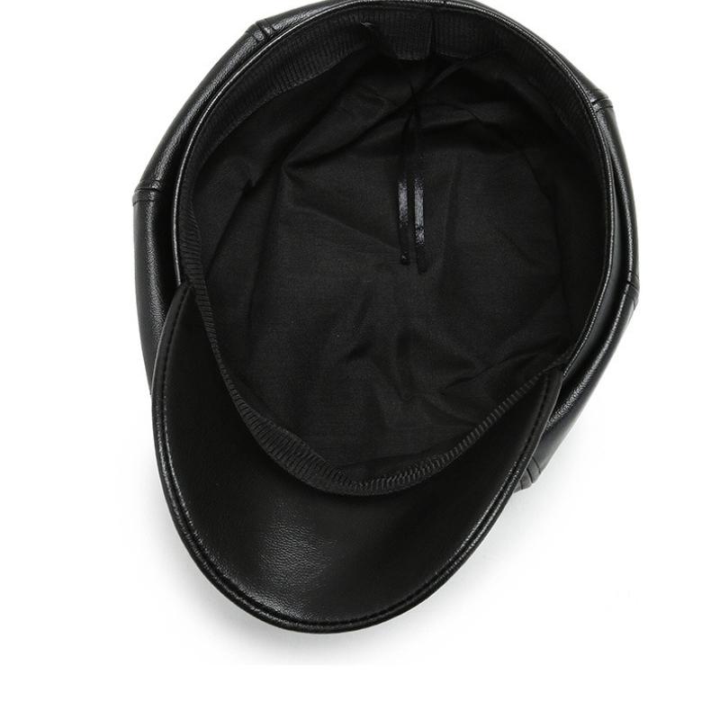 Retro PU Leather Octagonal Newsboy Hat Women's British Style Beret with Brim, Autumn and Winter Versatile Face Painter Hat