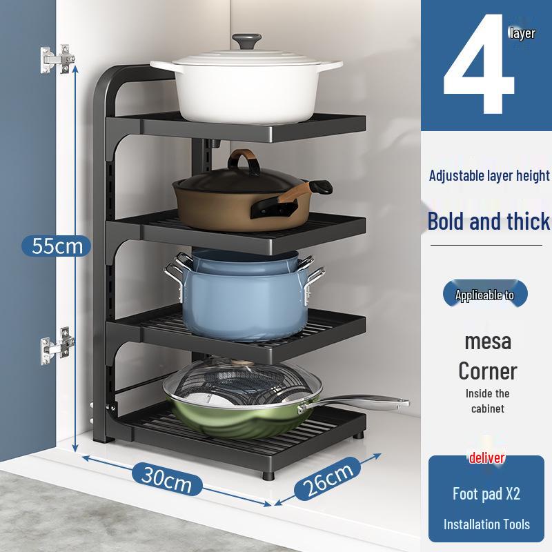 Multi-Layer Kitchen Pot and Cookware Storage Rack for Cabinets