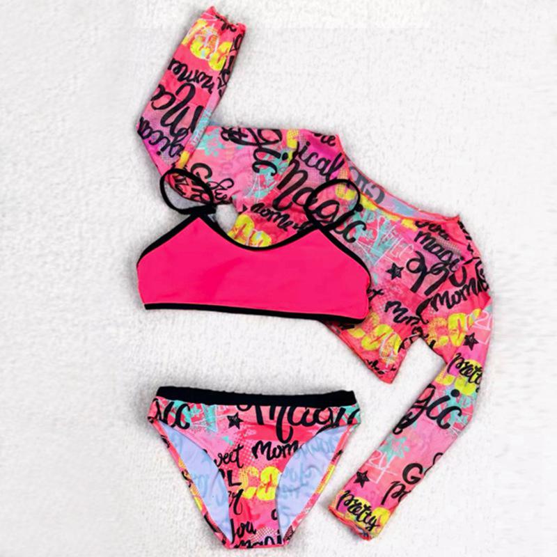 Dívčí dětské bikiny třídílný set síťované potištěné plavky dětská podprsenka kalhotky a overal set