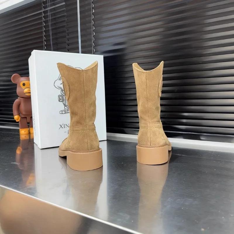 Women Retro Fad Chunky Ankle Boots Cozy Suede Shoes Winter Trend New Casual Walking Chelsea Botas Classic Mujer Zapatos