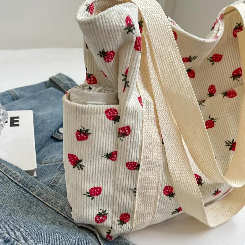Forest Fresh Corduroy Handbag Sweet and Fashionable Versatile Shoulder Bag Beautiful and Simple Commuter Women's Tote Bag