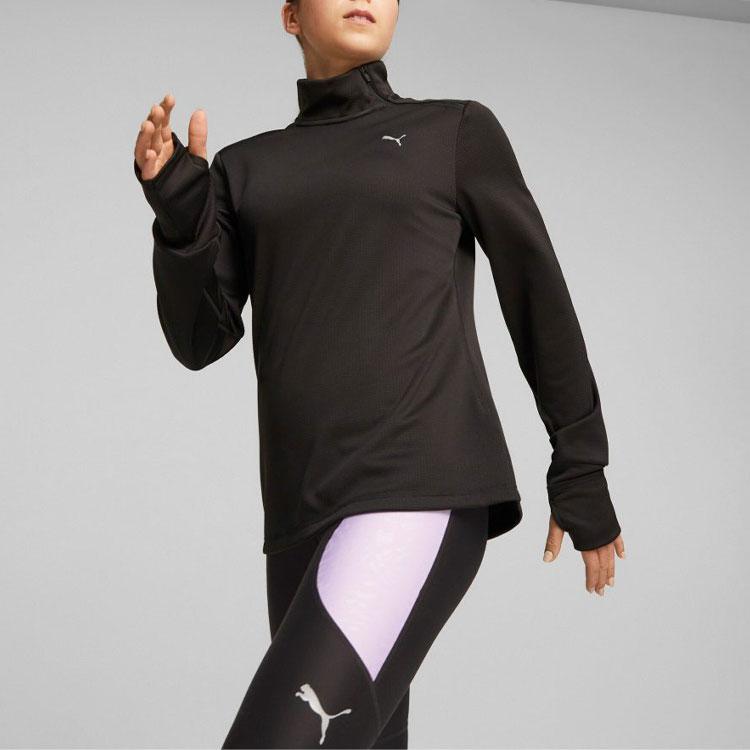 Puma Run Micro Fleece 1/2 Zip Solid Color Casual Stand Collar Long Sleeve Sweatshirt Women Sweatshirt Black 524600-01