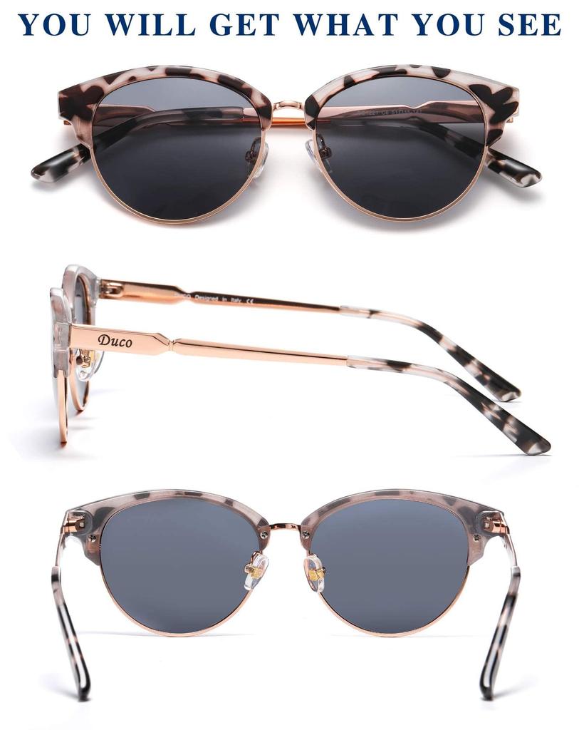 DUCO Polarized Sunglasses with UV400 Stylish Design for Smaller Includes 1221 Women's Protection, Driving, Face, Case, (Gray/Tortoiseshell)