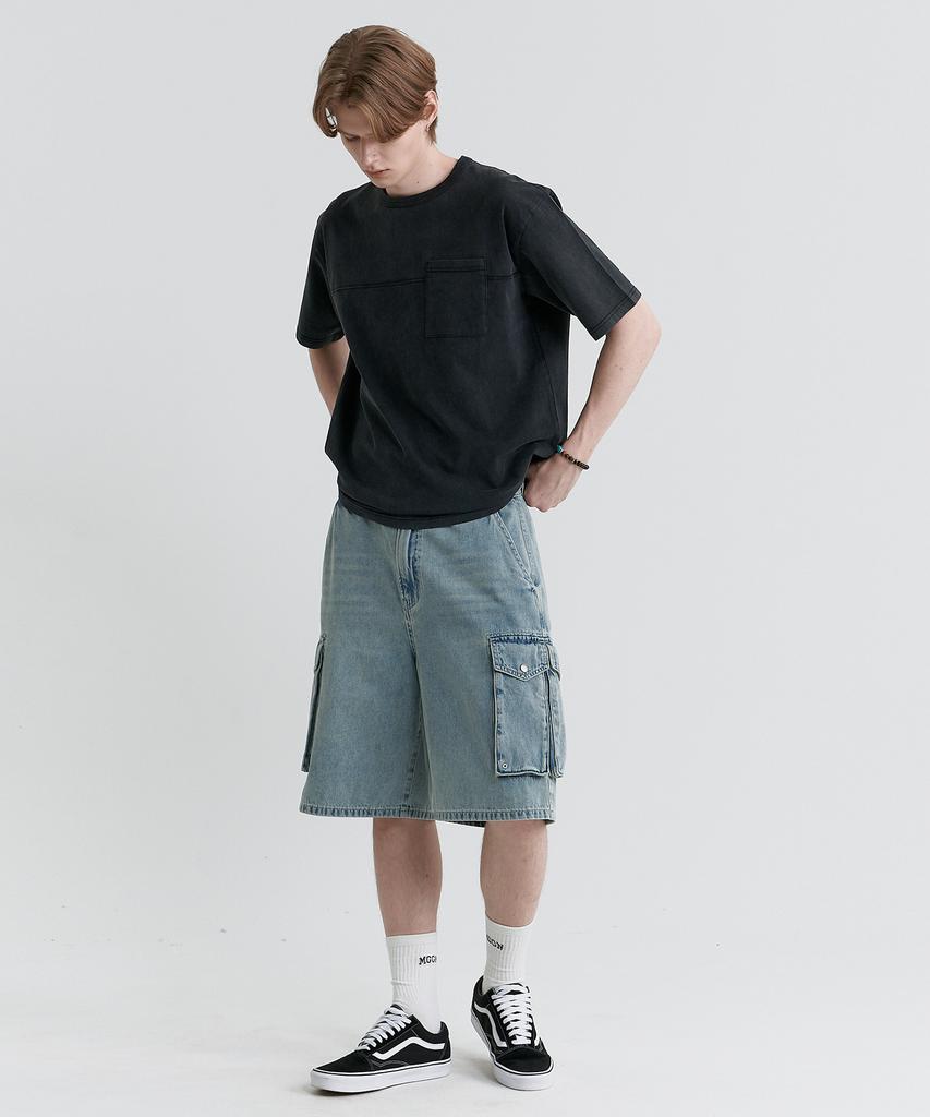 MAGOODGAN Swagver 3595 Pigment Pocket Semi-Overfit Black Short Sleeve Tee