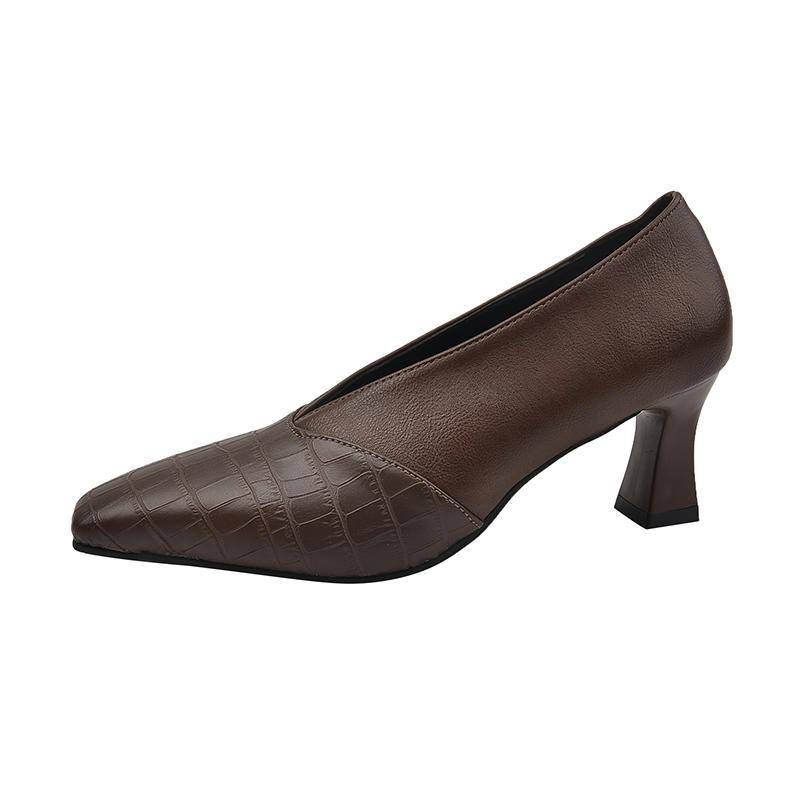 Mode Damen Spitzschuh Dick Mittelhoch Absatz Pumps Flach Schlicht Handschuhschuhe Damen Herbst Freizeitschuhe Beige Braun Große Größe 41