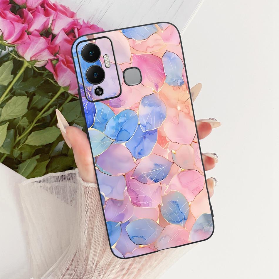For Infinix Hot 12 Play 12i Cute Flower Butterfly Cat Painted Case For Infinix Hot12i 12Play Black Silicone Soft Phone Cases
