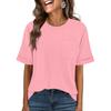 Women Casual Loose Fit Crew Neck Short Sleeve T Shirt with Pocket Comfortable Relaxed Style Lightweight Top for Daily Wear